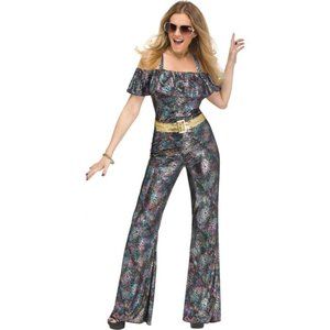 Halloween Costume Adult Disco Queen Sparkly Shimmer - Size L (12-14)